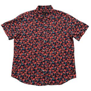 Banana Republic Shirt Mens L Short Sleeve Linen Slim Fit Flamingo Print Red